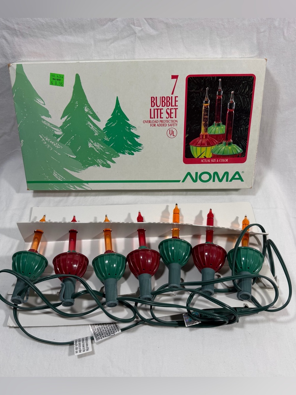 Vintage Noma Red & Green Bubble Light Set 7 Count Holiday String Lights Working
